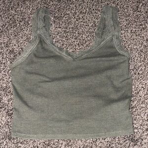 American Eagle Women's Lace Trim Ribbed Tank Top - Green